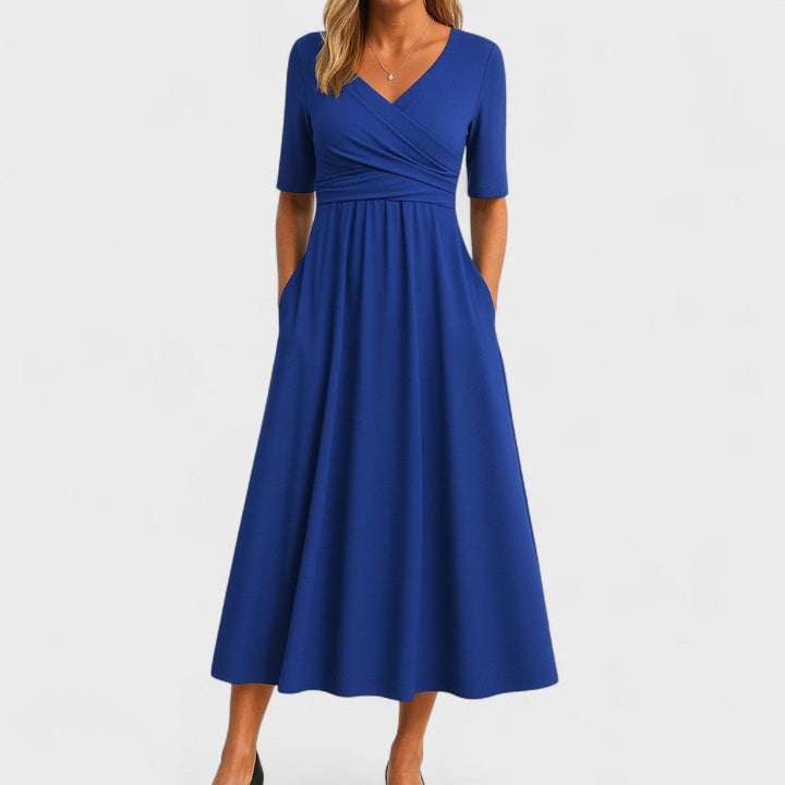 Eleanor | Elegancka Midi Sukienka z Kieszeniami