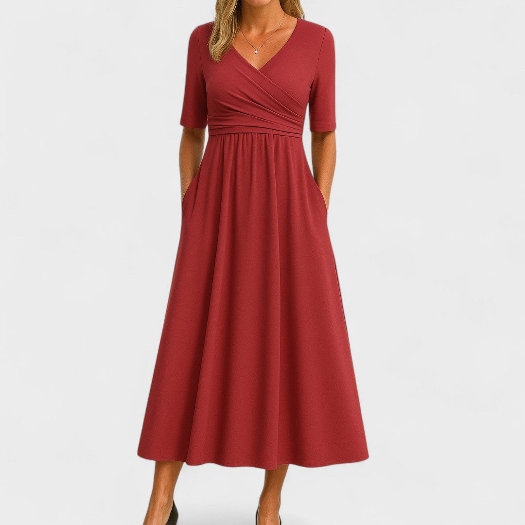 Eleanor | Elegancka Midi Sukienka z Kieszeniami