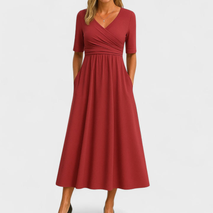 Eleanor | Elegancka Midi Sukienka z Kieszeniami