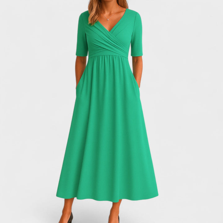 Eleanor | Elegancka Midi Sukienka z Kieszeniami