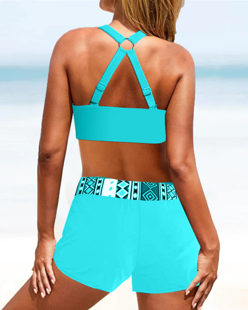 Salomea - Bikini z wysokim stanem i geometrycznym nadrukiem