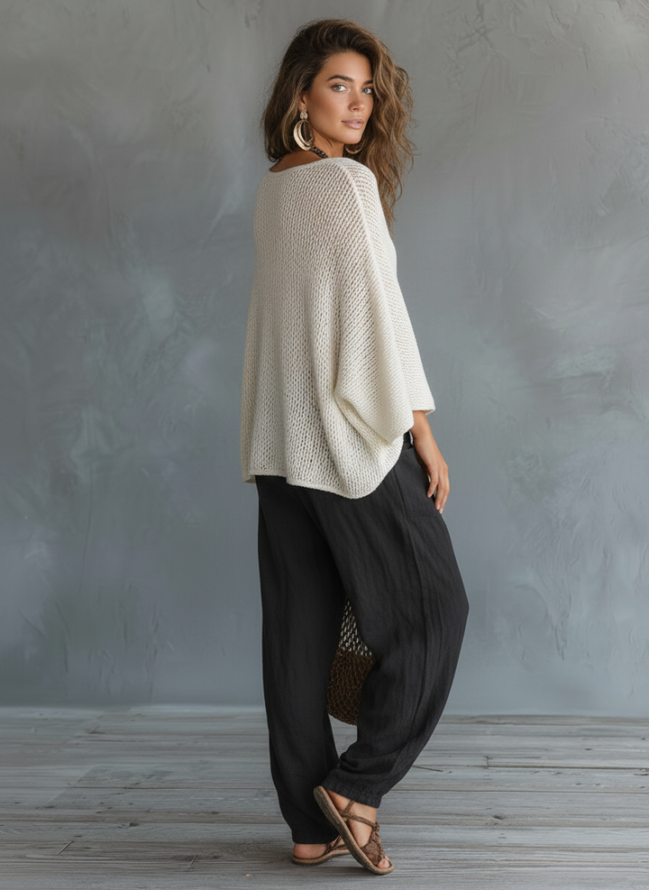 Kobiecy Minimalistyczny Lekki Sweter z Rękawami w Kształcie Peleryny i Zestaw Spodni Harem MDZ2685A8Y