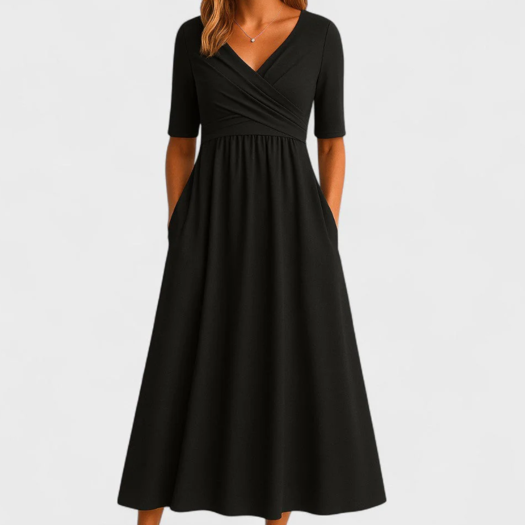 Eleanor | Elegancka Midi Sukienka z Kieszeniami