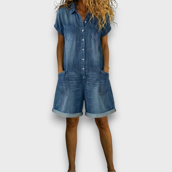 Joan | Vintage krótkie ogrodniczki w denimowym stylu