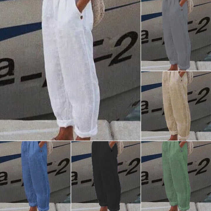 🔥[S-2XL]🍃👖 Damskie spodnie z szerokimi nogawkami z elastycznym pasem z bawełny i lnu