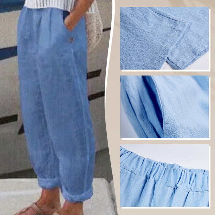 🔥[S-2XL]🍃👖 Damskie spodnie z szerokimi nogawkami z elastycznym pasem z bawełny i lnu