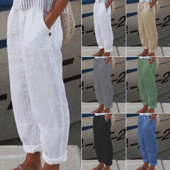 🔥[S-2XL]🍃👖 Damskie spodnie z szerokimi nogawkami z elastycznym pasem z bawełny i lnu